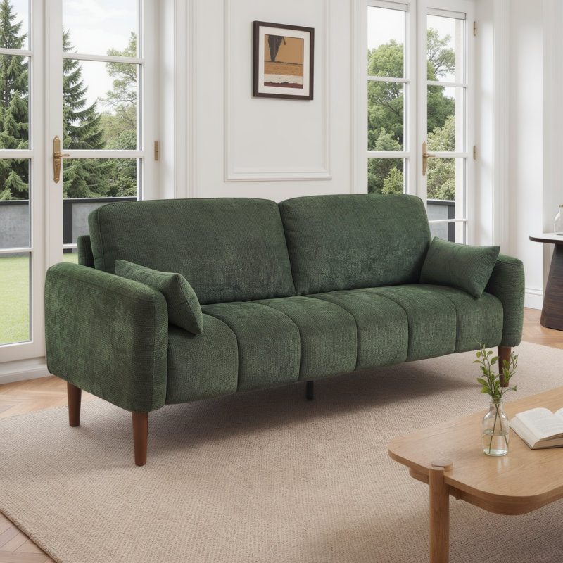 69" Mid-Century Modern Channel Tufted Loveseat, Olive