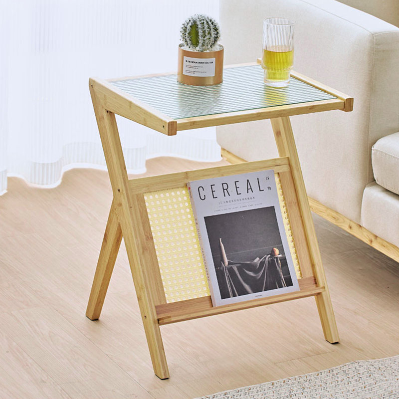 Gemmenne Glass Tray Top End Table, Light Brown