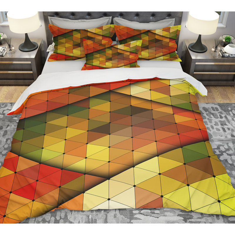 Modern & Contemporary Geometric Shapes Duvet Cover, Queen Duvet Cover + 2 Shams