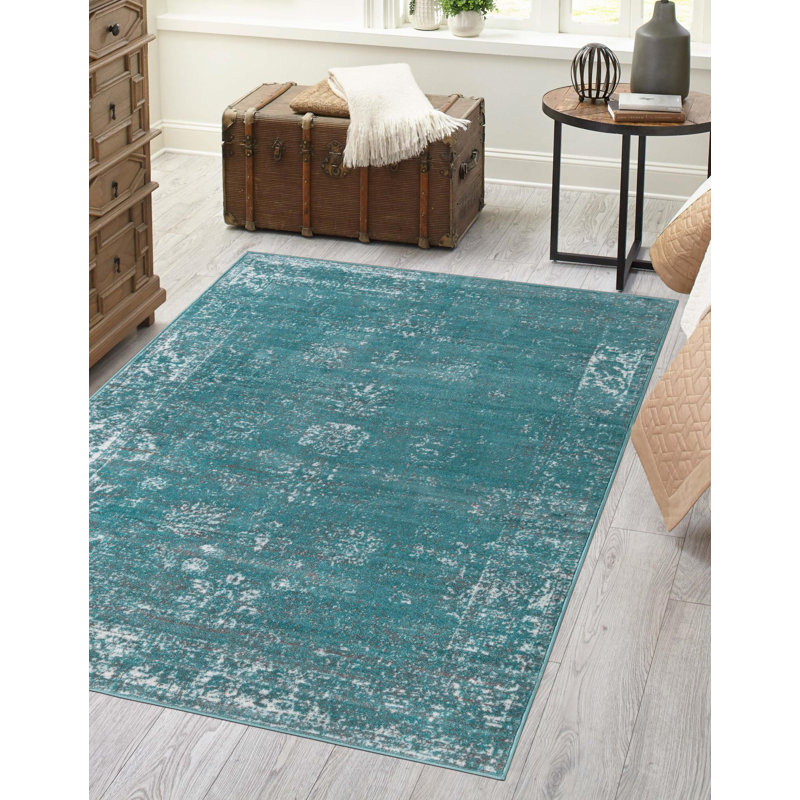 Tapis floral turquoise Brandt, Rectangle 8 pi x 10 pi