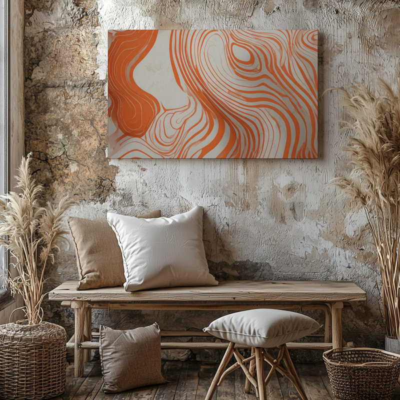 Art mural mural, flux abstrait organique, toile orange minimaliste, toile prête à accrocher, H 16 po x l 20 po