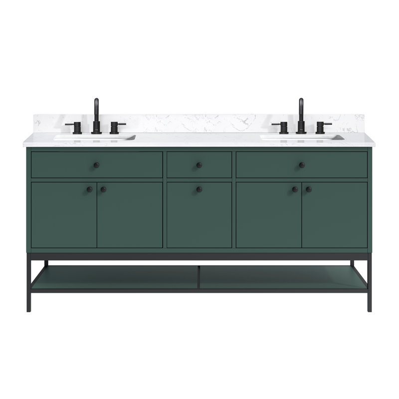 Latitude Run Bova 72 in. Double Bathroom Vanity with Engineered Stone Top, Green