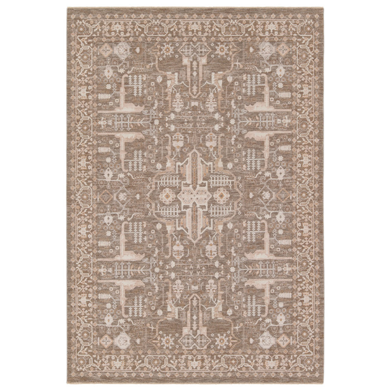 Kerin Oriental Machine Woven Polyester/Polypropylene Area Rug in Taupe/Cream, Rectangle 8' x 10'