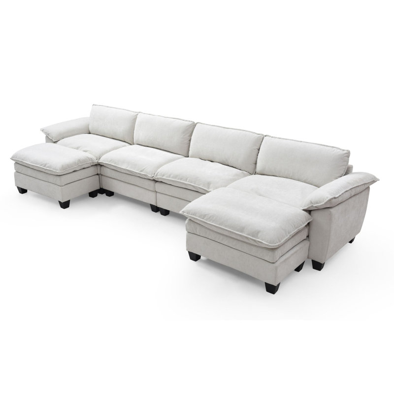 Canapé modulaire en U en chenille de 157 po de large pour salon, Chenille beige