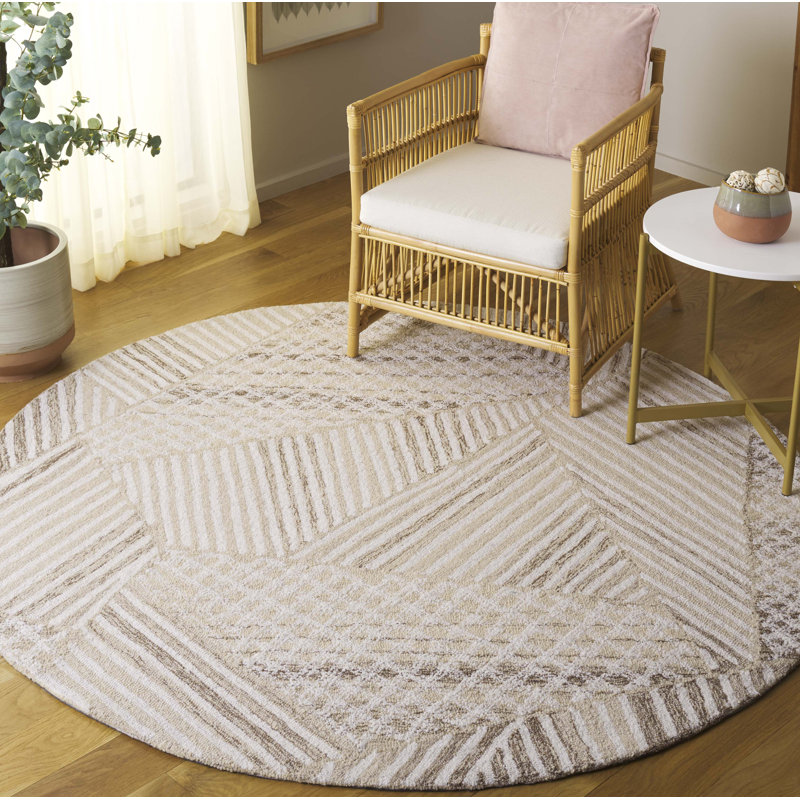 Fazli Tufted Wool & Cotton Performance Geometric Rug, Round 6'