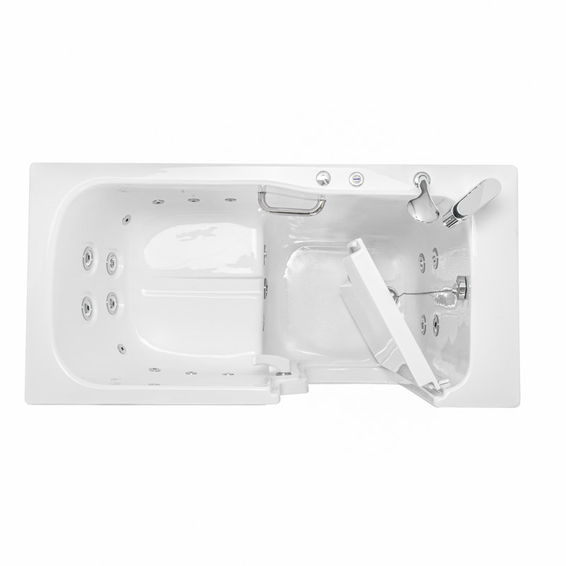 Ella Standard Acrylic Hydro Massage w/ Independent Foot Massage Walk in Tub 30"x60", Right Inward Swing Door, 2 Piece Faucet, Heated Seat and Back