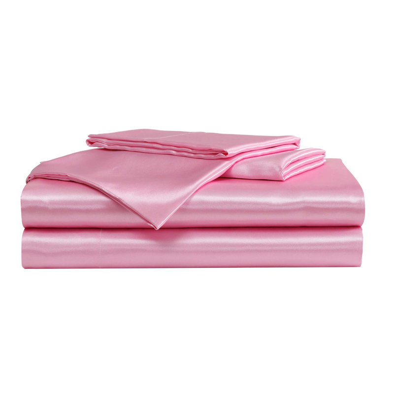 Betsey Johnson Soft Satin Sheet Sets, Twin Sheet Set with 1 Pillowcase, Solid Rose
