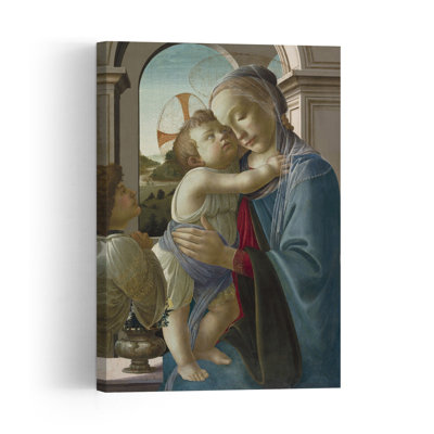 Virgin And Child With An Angel, 1475-85 Delicate Abstract Contemporary Landscape Wall Art Print by Sandro Botticelli - Wrapped Canvas Print