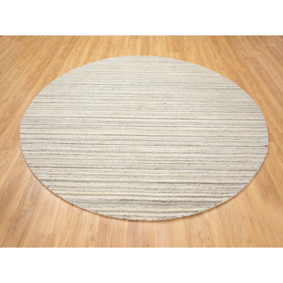 Tapis décoratif de laine ronde beige noué à la main en laine de conception unique 8 pi Belah