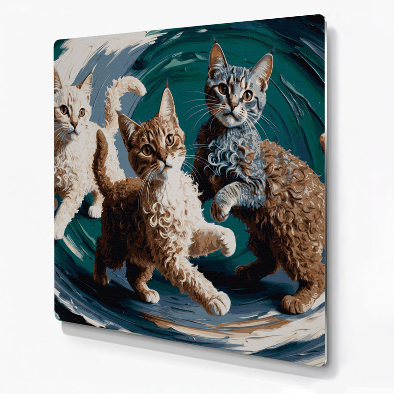 Chats Selkirk Rex, art mural en métal gris