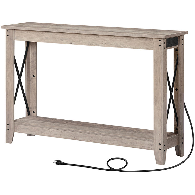 Samha 47.2'' Console Table with Charging Station, Gray, Gray