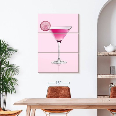 Cocktail rose martini sur toile, 3 pièces