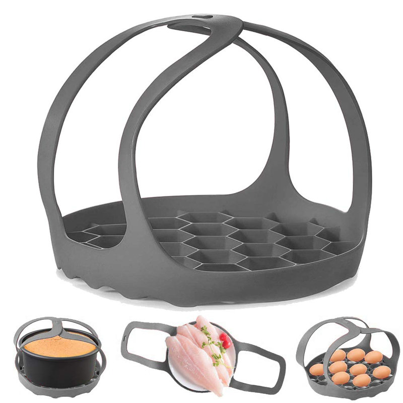 Panier pour cuiseur à vapeur, friteuse pour autocuiseur, friteuse en silicone pour casseroles instantanées de 6 pte / 8 pte, support pour cuiseur à cuisson anti-brûlure multifonctionnel pour cuiseur à cuisson, grille à œuf en silicone sans BPA (gris)