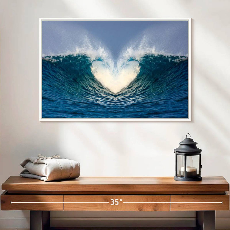 Vague de cœur océanique, 25 po x 17 po, Cadre flottant blanc