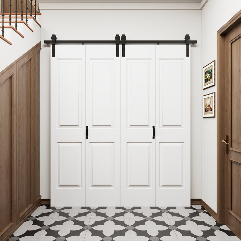 84" Double White Primed Hollow Bi-Fold Barn Door With Installation Hardware Kit, 48" x 84"