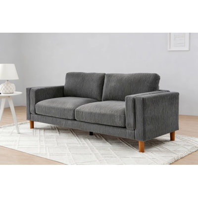 Corduroy Upholstered Square Arm Sofa With Wooden Legs, Combining Comfort And Modern Design For Stylish Living Spaces.