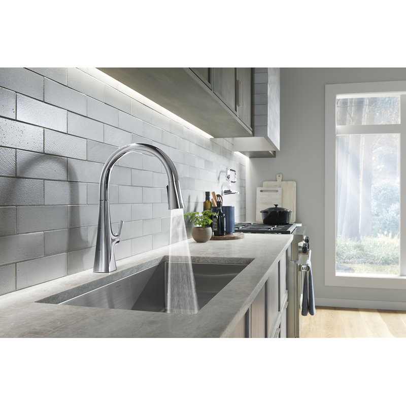 Graze Pull-Down Single Handle Kitchen Faucet With Three-Function Sprayhead With Accessories, Polished Chrome