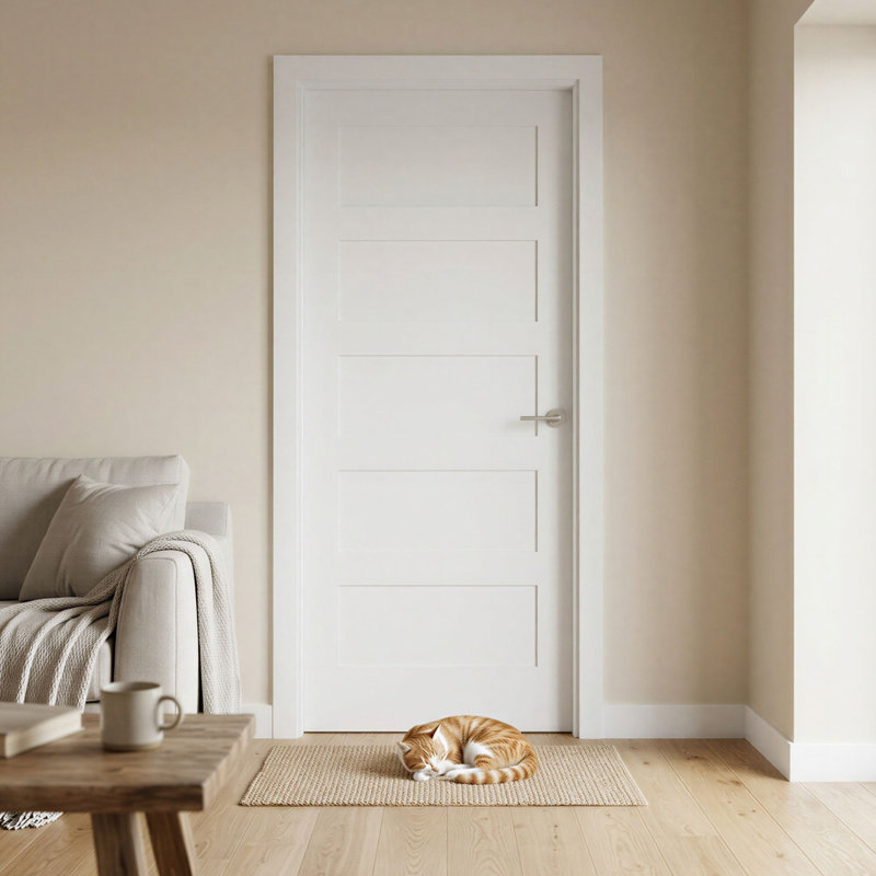 Portes Milette - 5 panneaux shaker avec apprêt blanc prémachinée | Porte intérieure pleine | Fait au Canada, 28 po x 80 po