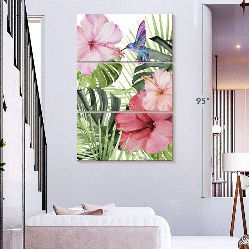 Harnek Hibiscus And Hummingbird I, 74" H x 48" W