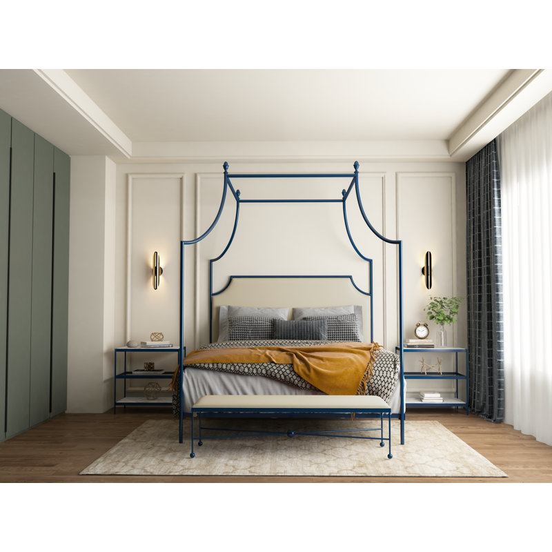 337 Flying Arch Canopy Bed | Complete Canopy, King, Navy Blue/Beige