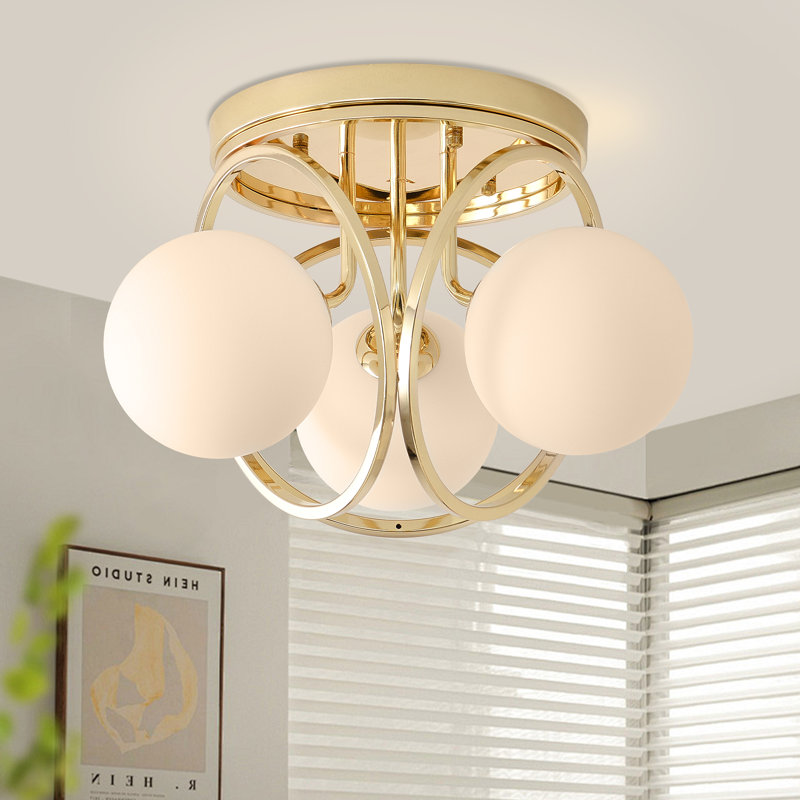 Plafonnier encastré 3 lumières en verre, Doré