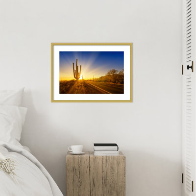 Saguaro National Park Setting Sun by Melanie Viola Wood Framed Wall Art Print