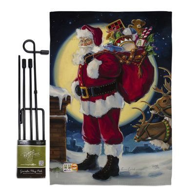 Moonlit père noël, impression de noël en polyester de 2 côtés 19 x 13 po drapeau de jardin