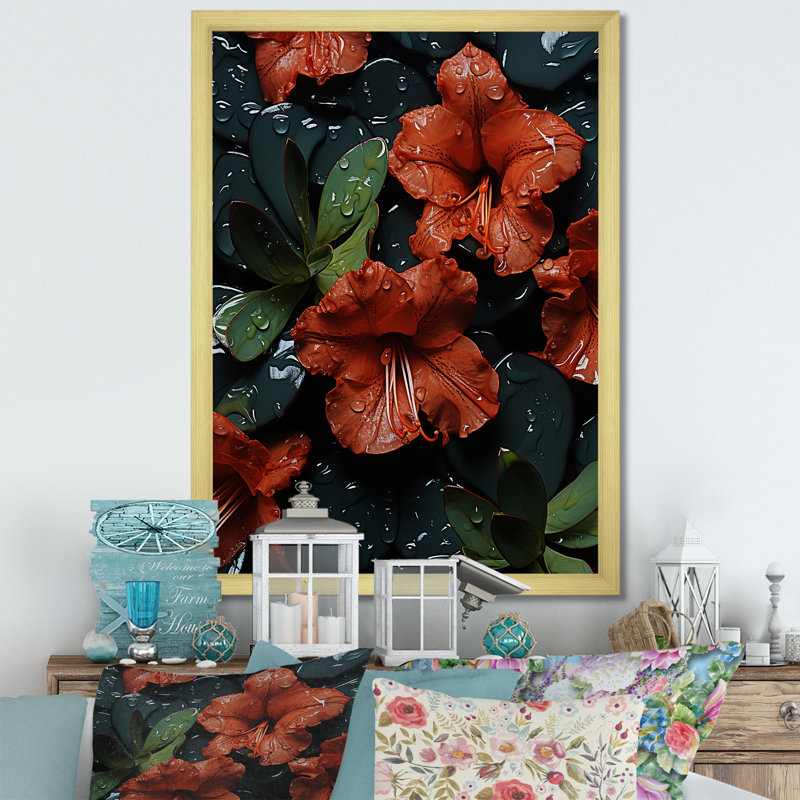 Singulier beauté des rhododendrons rouges - art mural rhododendron, Cadre flottant noir, H 32 po x l 24 po x P 1 po