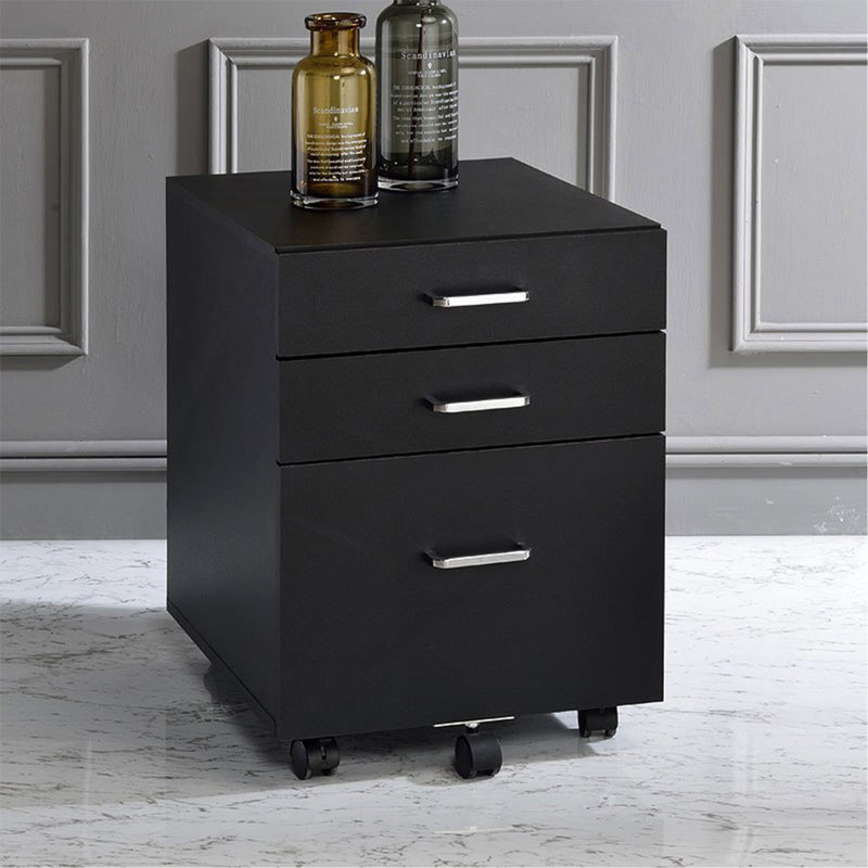 Armoire rectangulaire mobile avec 3 tiroirs, noir et chrome