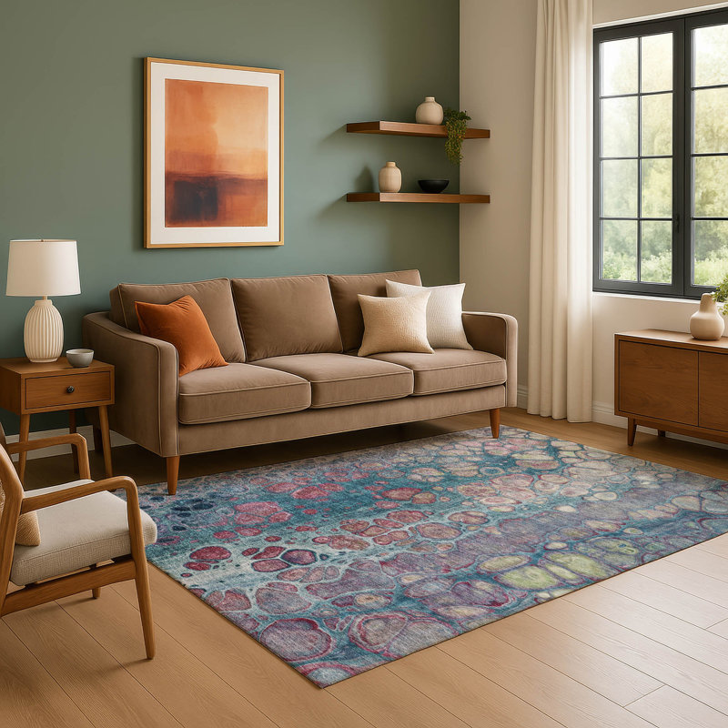 Tapis abstrait lavable à la machine de qualité supérieure Mayfield AMF1940, Rectangulaire 3 pi x 5 pi