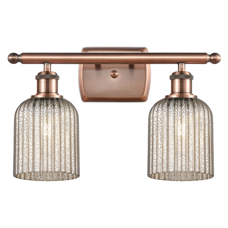 Brysin 15" W 2-Light Dimmable Metal Vanity Light with Glass Shades, Mercury, Antique Copper