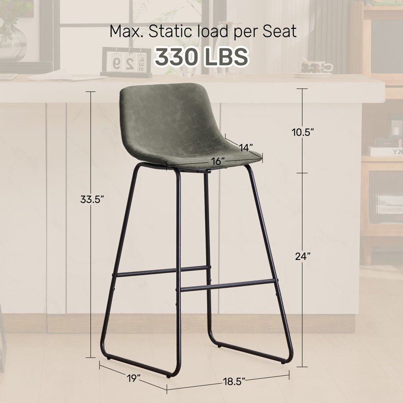 Modern 24'' & 30'' Bar Stool with Metal Legs, Non-Swivel Upholstered Counter Stool for Kitchen & Home Bar", Green