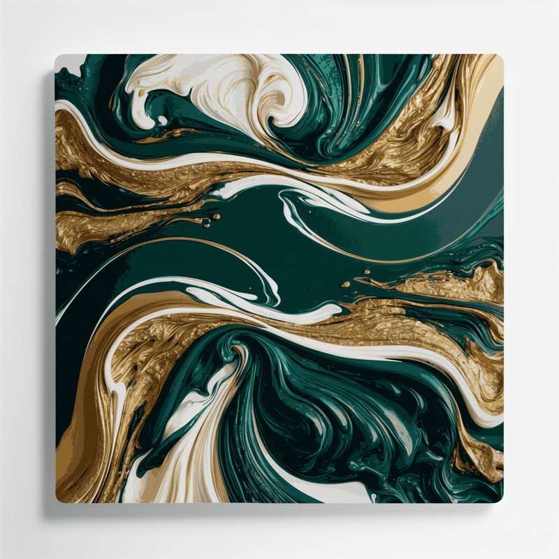 Abstrait art fluide en métal vert 80, H 32 po x l 32 po