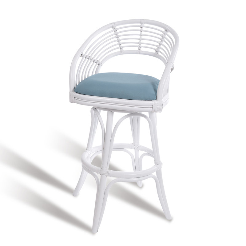 Tabouret pivotant Danetra, Bleu clair / cadre blanc, Tabouret de bar (siège d'une hauteur de 32 po)