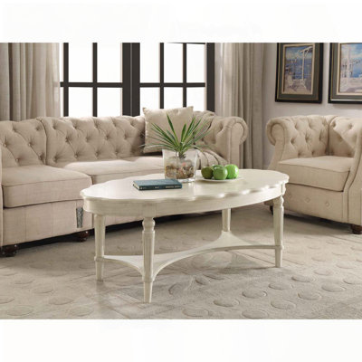 Table basse ovale avec tablette inférieure ouverte - finition blanc antique français