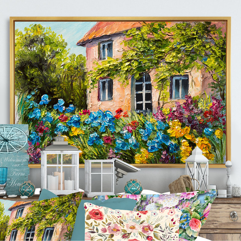 Fleurs colorées dans une maison méditerranéenne, reproduction d'art sur toile, H 24 po x l 36 po x P 1 po