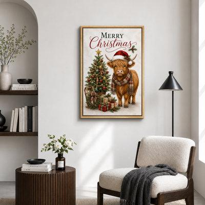 «Highland Cow Christmas Holiday», photos de salon, impression sur toile encadrée