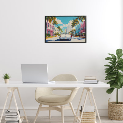 Classic Car in Tropical Town Framed Giclee, design by Franklyn Gregory