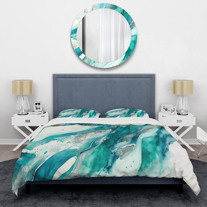 Turquoise Waves In Paradise I - Ensemble de housse de couette à motif abstrait - Microfibre de polyester