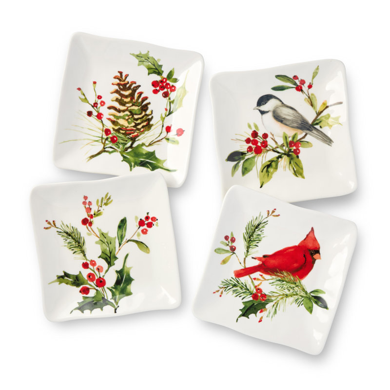 Ensemble de 4 assiettes de Noël Holly and Vines