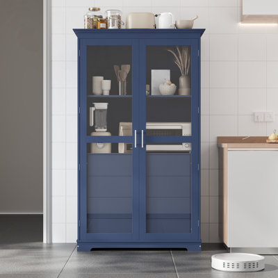 Gorana Kitchen Pantry Cabinet with Glass Doors & 4 Drawers