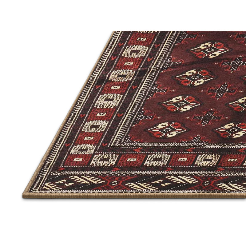 Tapis noir/rouge traditionnel Toya, Rectangle 3 pi x 5 pi