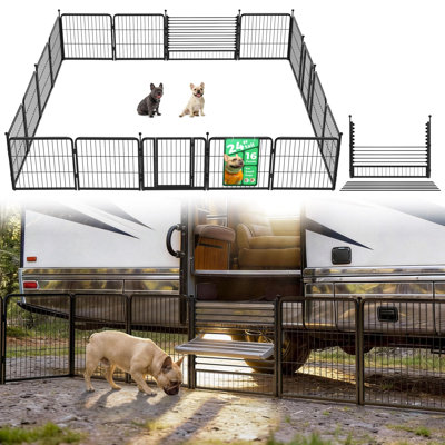 FXW Instant Unleashed Dog Playpen, Portable Pet Fence for Outdoor, RV Trips, and Camping, 24 inch, 16 Panels for Puppy and Small Dogs with RV Step Grid(Fits Stairs Up to 30" Wide)│Patented
