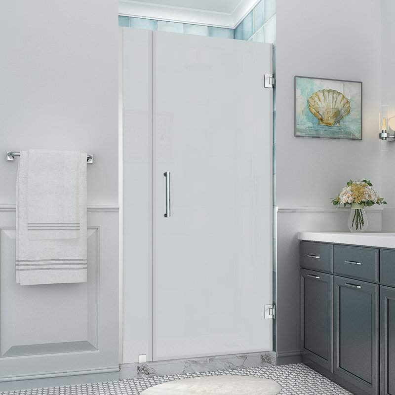 Belmore XL 29.25 - 30.25 in. x 80 in. Frameless Hinged Shower Door with Ultra-Bright  Glass, Chrome, Frosted Glass