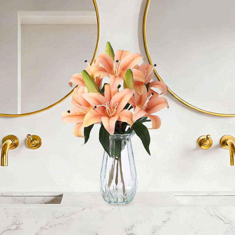 Ensemble de 20 pièces de lis de Calla artificiel avec vase en verre et eau artificielle pour la décoration intérieure