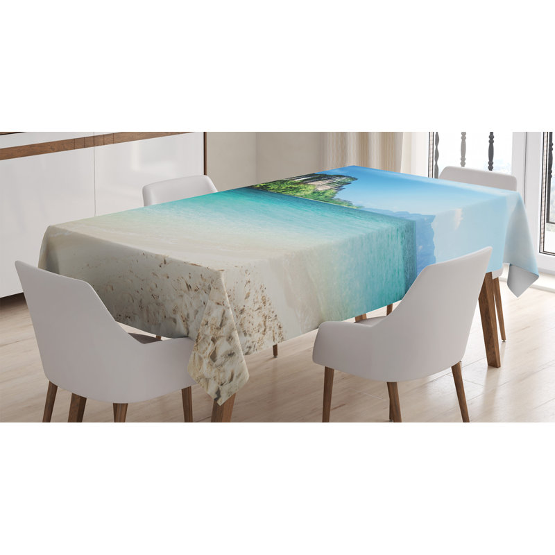 Grand Cliff In The Crystal Sea Water Tropic Island Scenery With Summer Beach Tablecloth, 70" x 52"