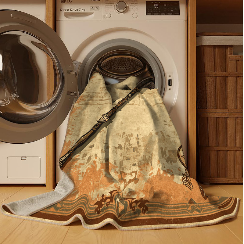 Tapis beige rustique lavable à la machine Bartow Country, 2 x 5