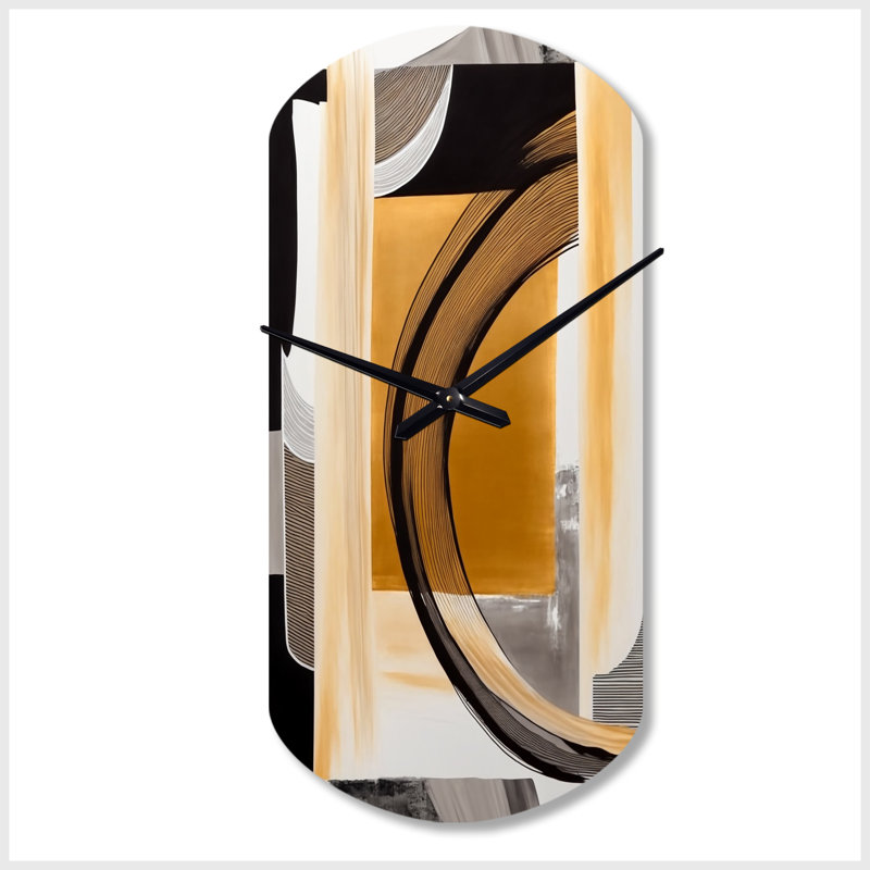 Glam Art Deco Abstract III - horloge murale cylindrique abstraite, horloge asymétrique noire, Petit