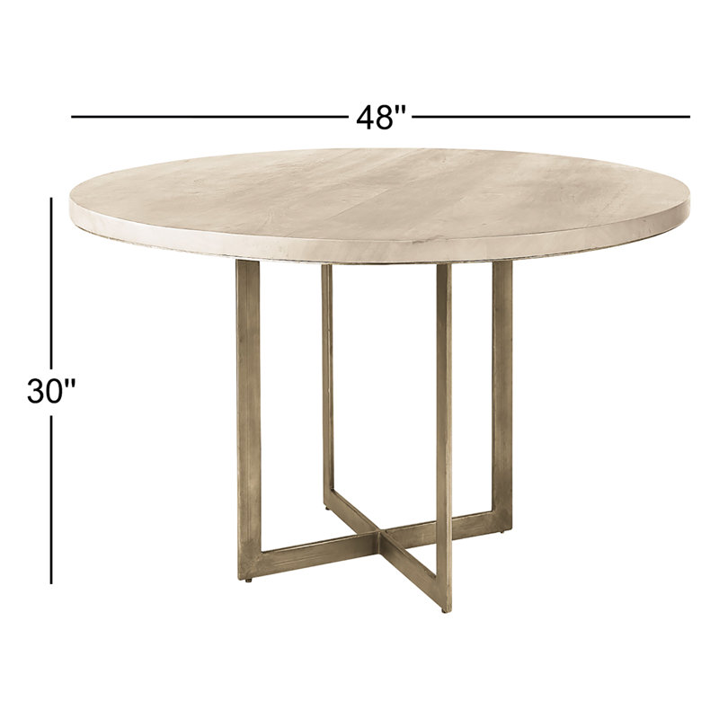 Tulane Round Solid Wood Top Metal Base Dining Table, Beige, Gold
