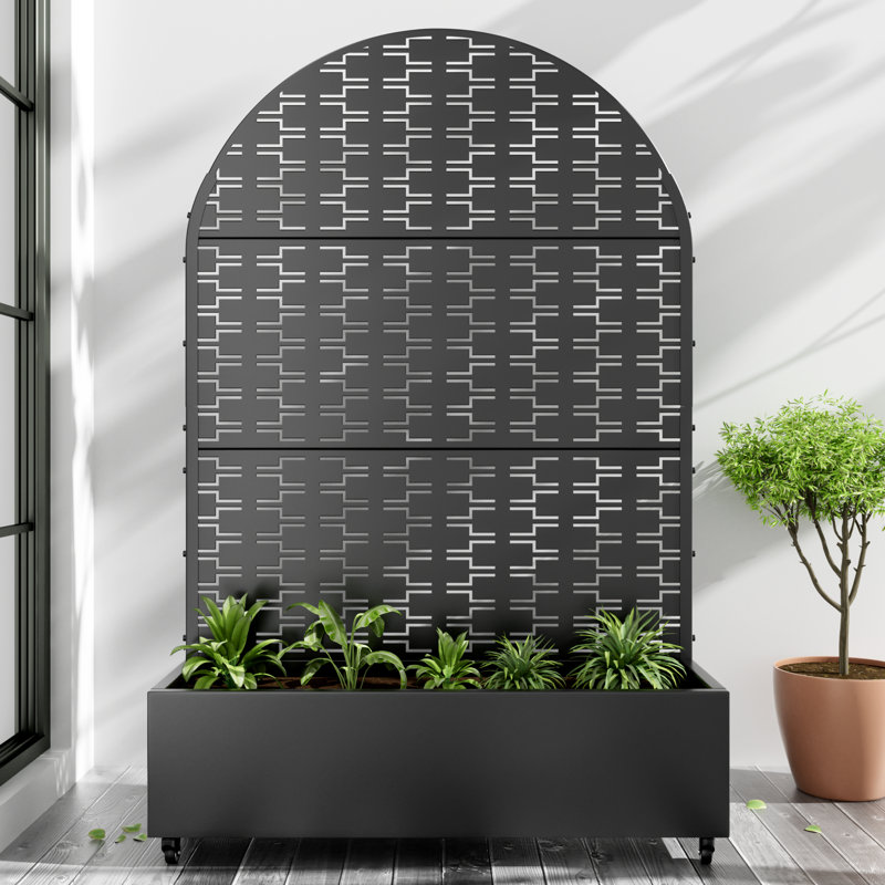 Boîte à fleurs en métal avec treillis et roues Arch, H 72 po x l 47 po x P 16 po